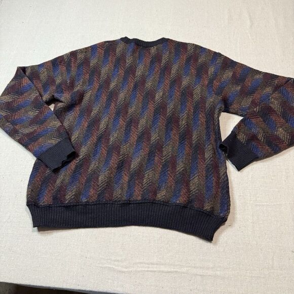 Vintage Hamer Reed Merino Wool Sweater Mens XL Suede Elbow Patch Navy Burgundy - Picture 3 of 7